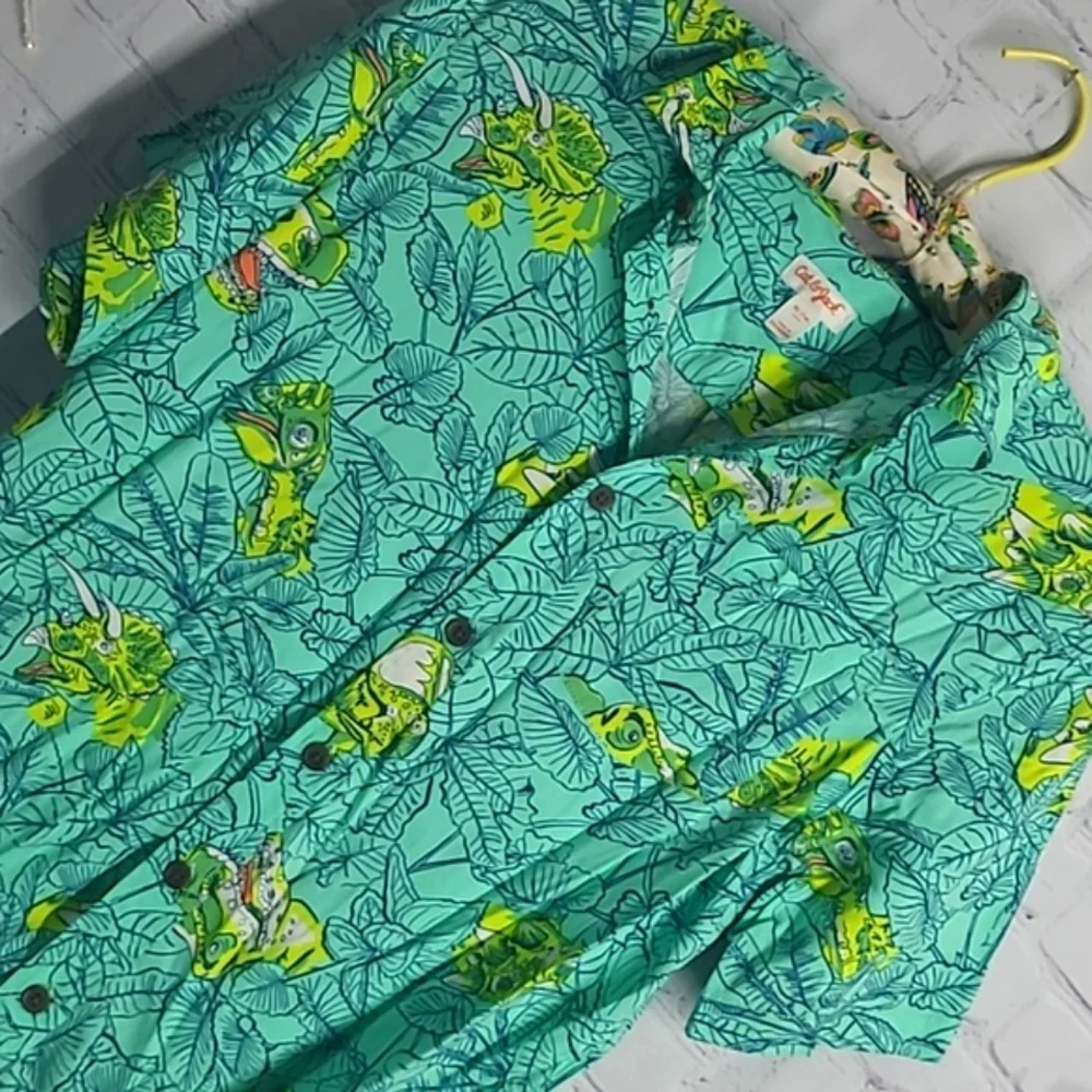 Cat & Jack Tropical Vibrant Dinosaur Dino Button Down Shirt Youth Size XL 16 - Picture 9 of 17